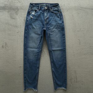 American Eagle Mom Jeans Women's Size 0R High-Rise Denim 27" Inseam Distressed